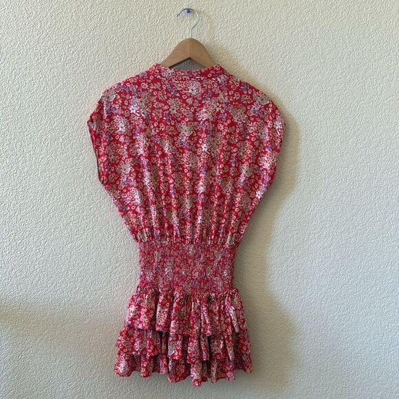 Skylar + Madison Red Floral Smocked Dress Topper Small - Picture 6 of 8